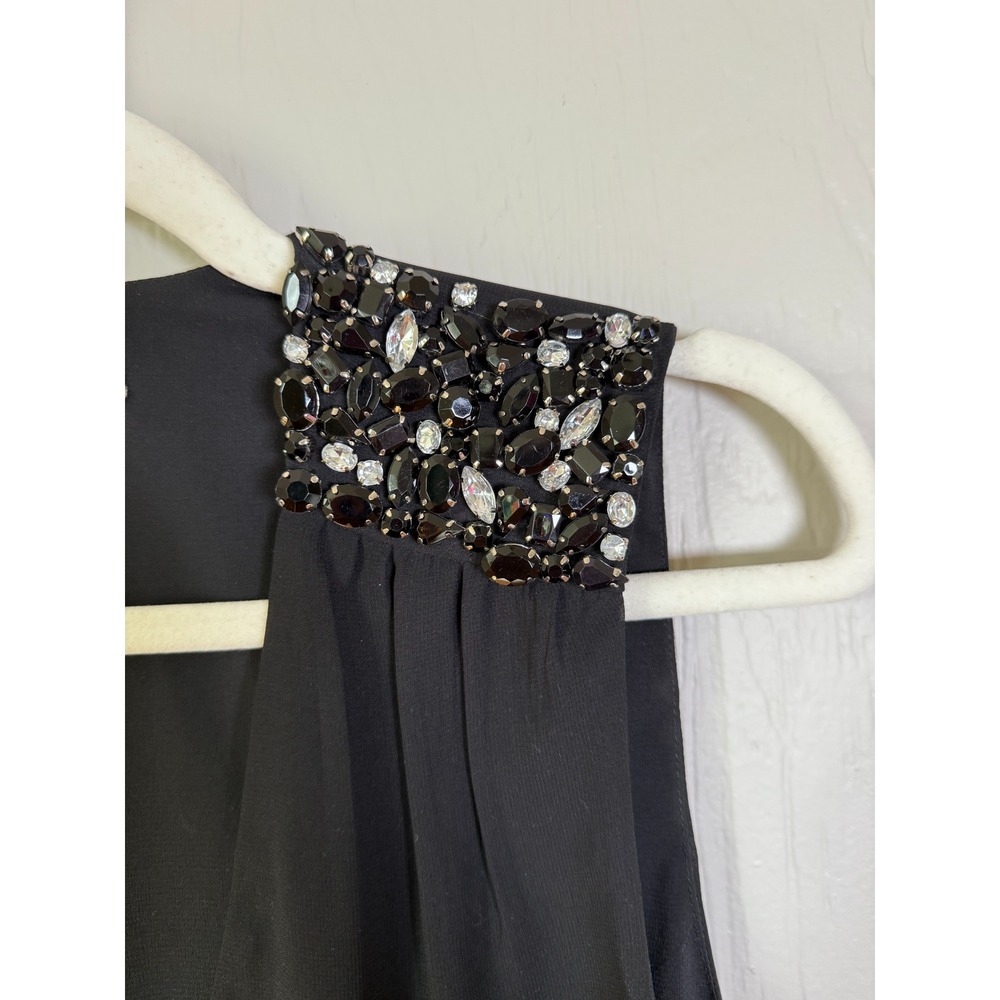 Alice & Olivia  • Black V‎ Neck Sleeveless Embellished Shoulder Blouse Top - Picture 3 of 8